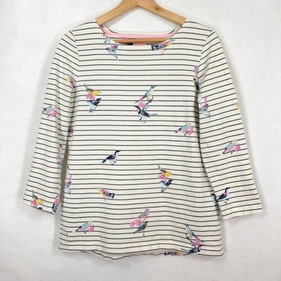 Joules Harbour Striped Bird Print Top Whimsy Nature Boho Grandma Cottage Core 10 - Picture 2 of 9